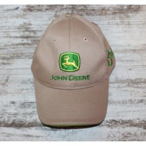 Adjustable John Deere Tan Cap Hat With Green and Yellow John Deere Logo Farmer